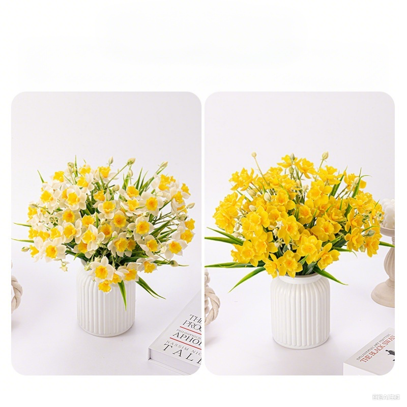 Artificial Daffodil Flowers 5 Stems 10 Blooms 14.6 Inch Tall Silk Floral Arrangement