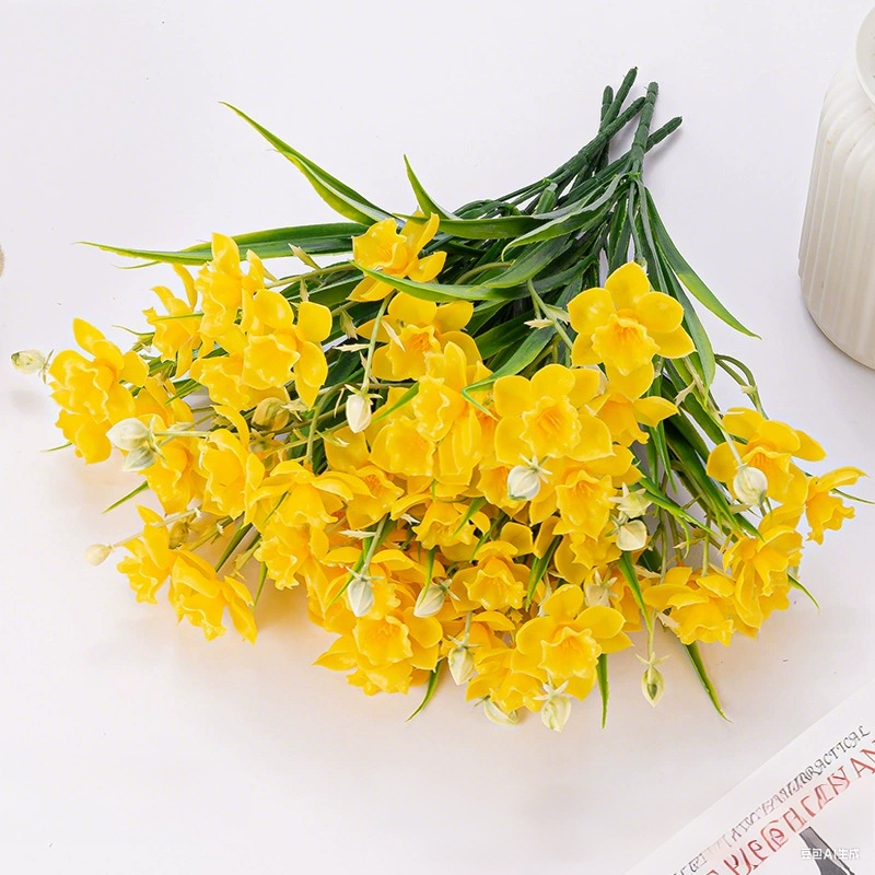 Artificial Daffodil Flowers 5 Stems 10 Blooms 14.6 Inch Tall Silk Floral Arrangement