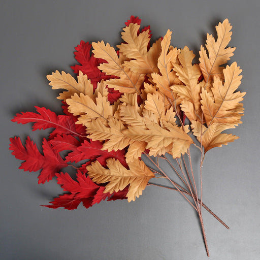 24 Inch Artificial Oak Leaf Stems 10 Pcs Bulk Autumn Thanksgiving Decor Silk Leaves