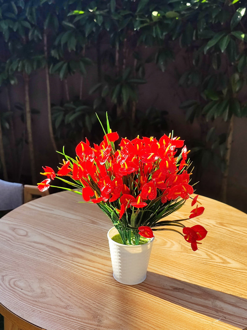 8 Bundles Anthurium Bush Artificial Flowers UV Resistant for Outdoor Gardening