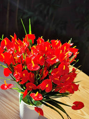 8 Bundles Anthurium Bush Artificial Flowers UV Resistant for Outdoor Gardening