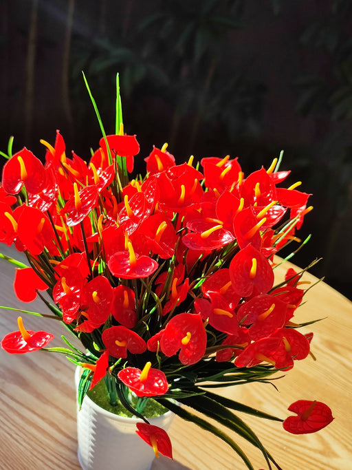 8 Bundles Anthurium Bush Artificial Flowers UV Resistant for Outdoor Gardening