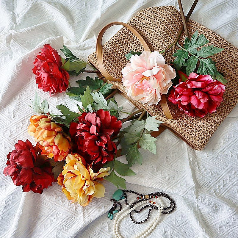 Artificial Peony Flowers 20.4 Inch 3 Stems Realistic Silk Peonies for Home Decor Wedding Bouquets DIY Crafts