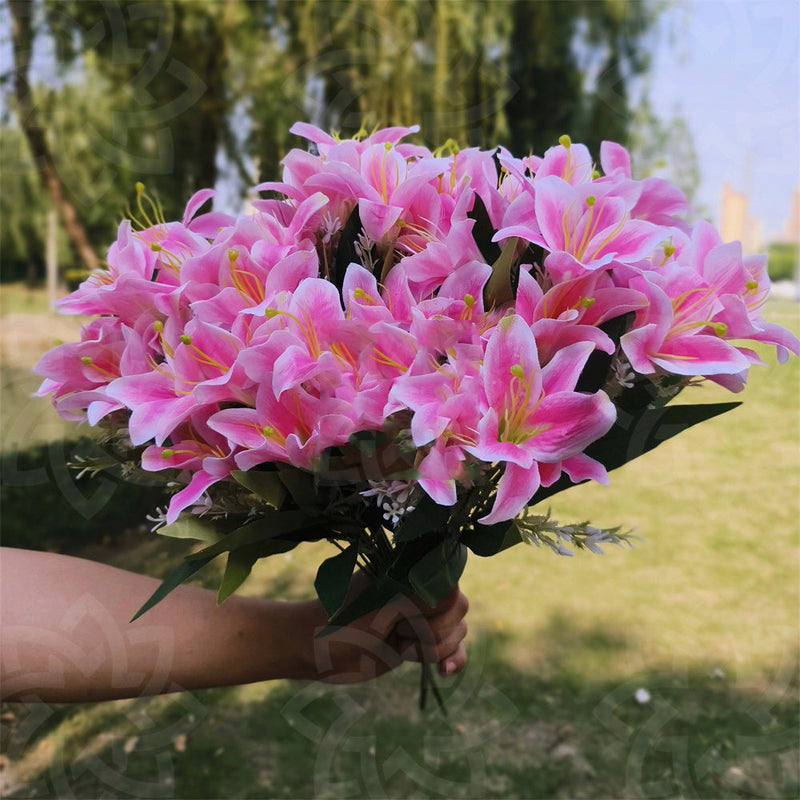 8 Pcs 13 Inch Artificial Tiger Lily Bushes Outdoor Silk Flowers for Spring Summer