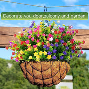 8 Bundles Artificial Flowers Plants UV Resistant Outdoor Durable Bulk Set