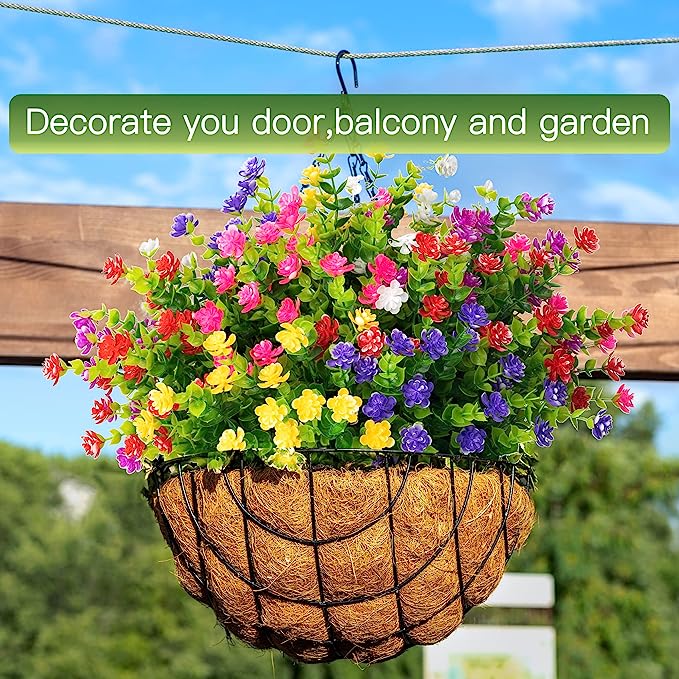 8 Bundles Artificial Flowers Plants UV Resistant Outdoor Durable Bulk Set