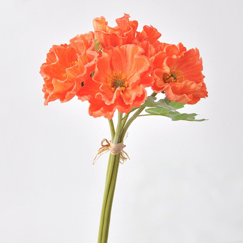 5 - Stems Hand - Tied Artificial Poppy Bouquet | Wedding Bouque Photography Prop Fake Flowers