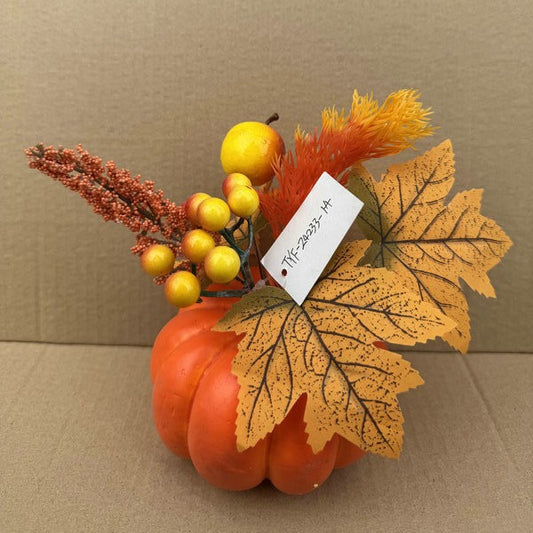 Creative Artificial Pumpkin Planter with Plastic Flower Arrangement, Decorative Fake Flower Pot for Home/Thanksgiving/Party, Unique Fall Decor Centerpiece