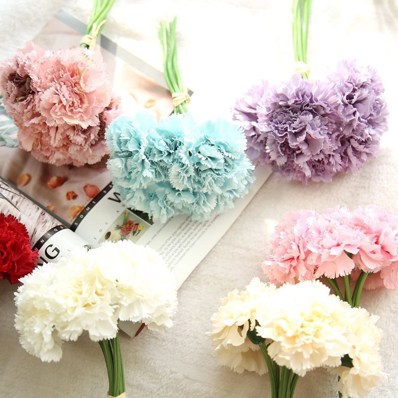 10 Inch Artificial Carnations Bouquet, 10 Pcs Bulk Silk Flowers for Floral Arrangements