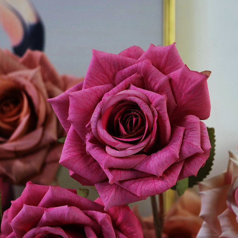 3 Artificial Rose Stems with 3 Rose Heads Bulk Spray Arrangement Silk Flowers