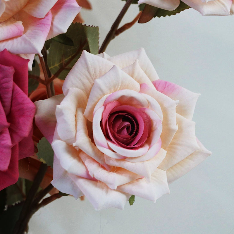 3 Artificial Rose Stems with 3 Rose Heads Bulk Spray Arrangement Silk Flowers