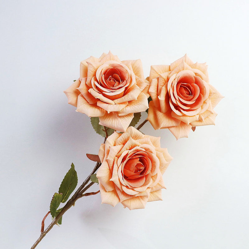 3 Artificial Rose Stems with 3 Rose Heads Bulk Spray Arrangement Silk Flowers