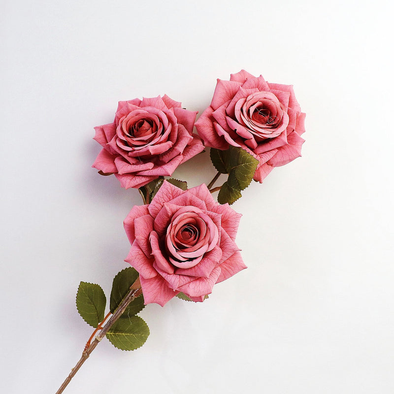 3 Artificial Rose Stems with 3 Rose Heads Bulk Spray Arrangement Silk Flowers