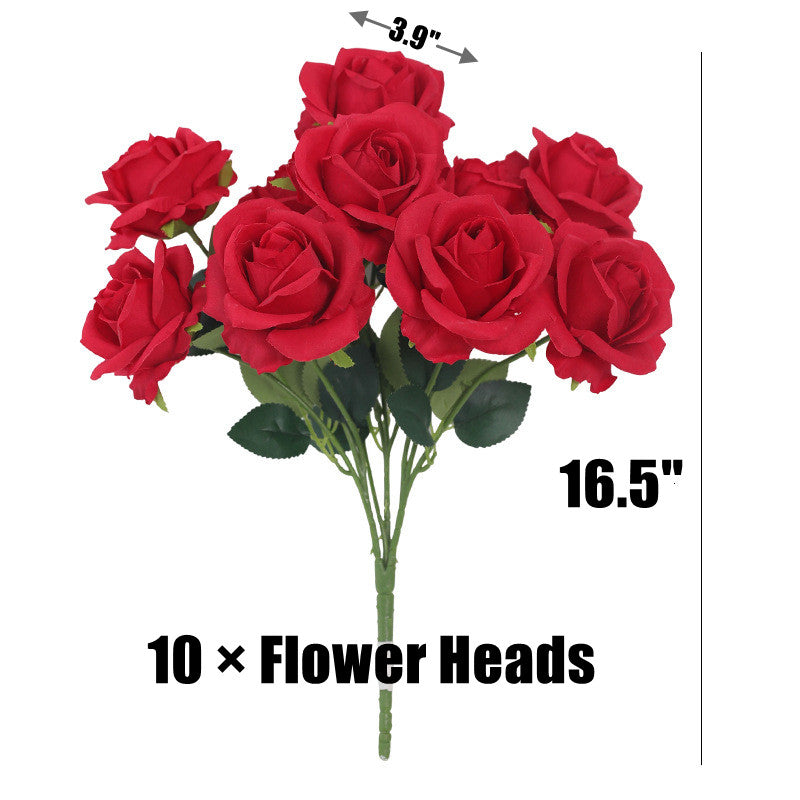 16.5 Inch Artificial Rose Bouquet Bush - Realistic Silk Faux Flowers for Floral Arrangements, Home Decor, Wedding Centerpieces, DIY Crafts