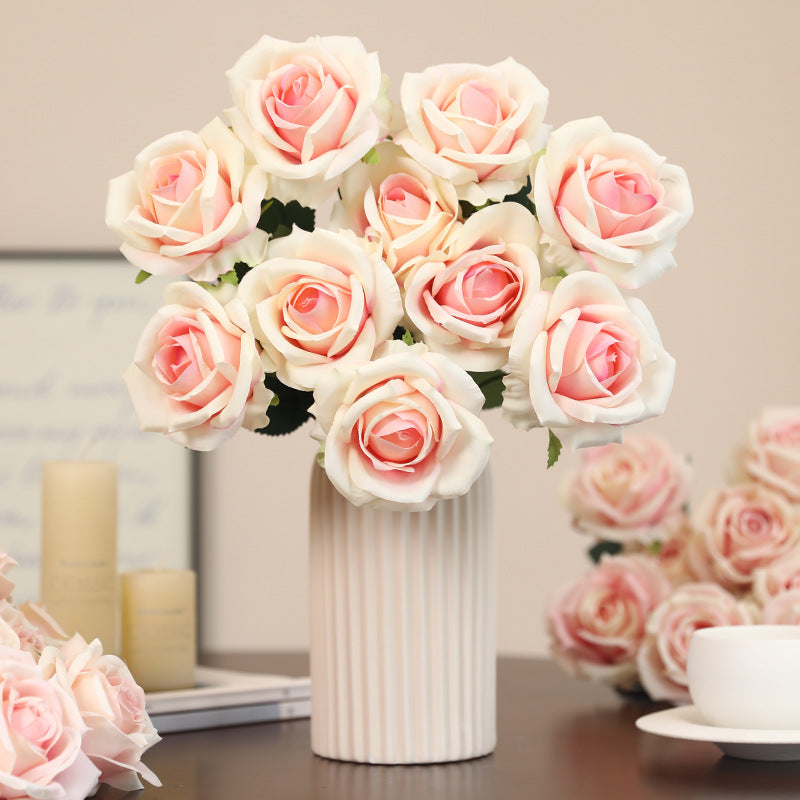16.5 Inch Artificial Rose Bouquet Bush - Realistic Silk Faux Flowers for Floral Arrangements, Home Decor, Wedding Centerpieces, DIY Crafts