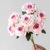 16.1 Inch 7-Head Artificial Cappuccino Rose Bouquet - Realistic Fake Flowers for Home Decor, Wedding, Valentine's Day