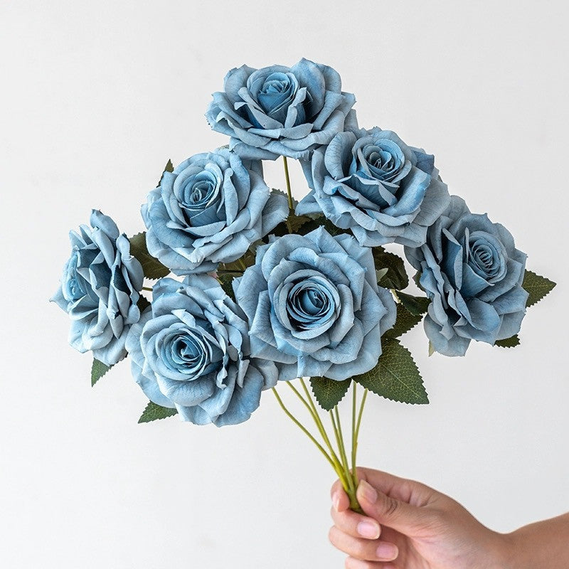 16.1 Inch 7-Head Artificial Cappuccino Rose Bouquet - Realistic Fake Flowers for Home Decor, Wedding, Valentine's Day