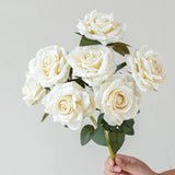 16.1 Inch 7-Head Artificial Cappuccino Rose Bouquet - Realistic Fake Flowers for Home Decor, Wedding, Valentine's Day