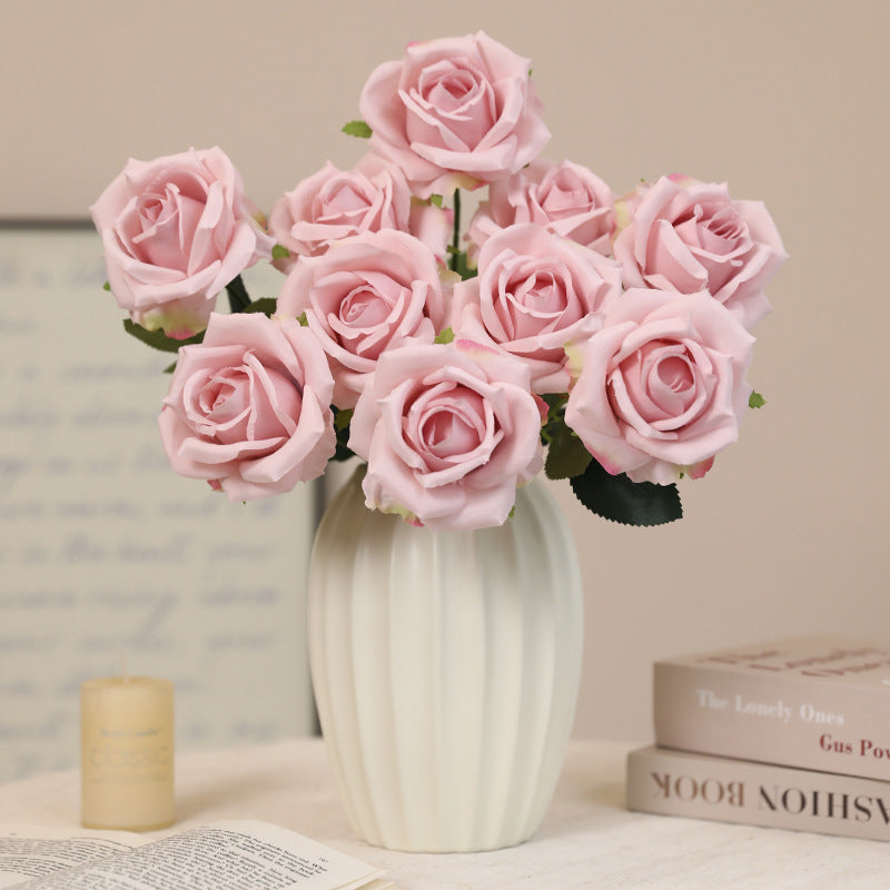 16.5 Inch Artificial Rose Bouquet Bush - Realistic Silk Faux Flowers for Floral Arrangements, Home Decor, Wedding Centerpieces, DIY Crafts