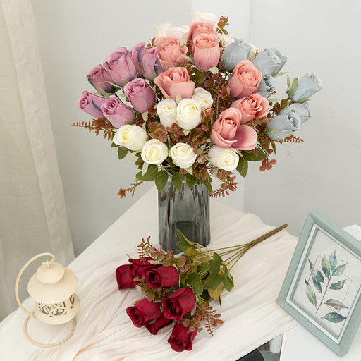 Artificial Rose Bush 10 Pcs Rose Buds Bulk Silk Flowers Wholesale