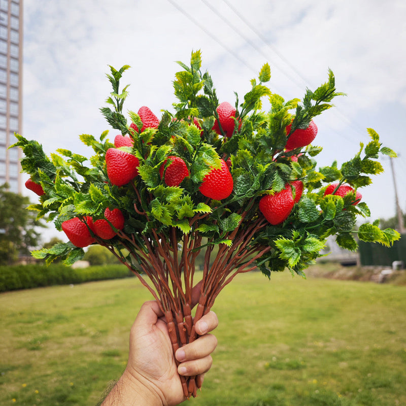 17 Inch Artificial Strawberry Bush 10 Pcs Silk Fruit Plants for Outdoor Decor