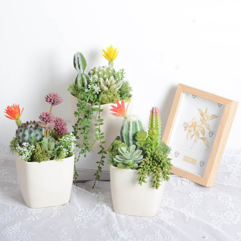 Artificial Potted Succulents 12 Pcs Bulk Set in Pots, Green Faux Plants for Home Decor