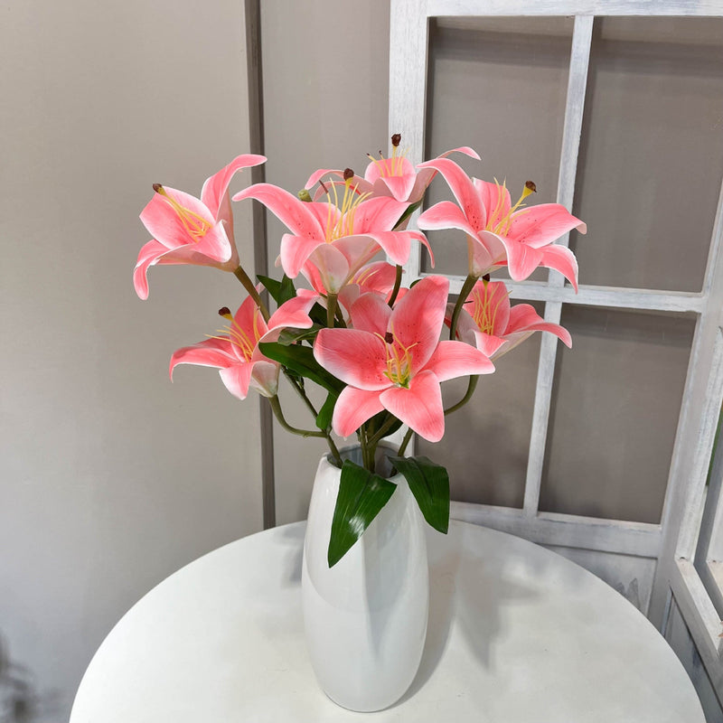 10 Pcs Tiger Lily Bush Artificial Flowers, 21 Inch Tall Real Touch Silk Lilies