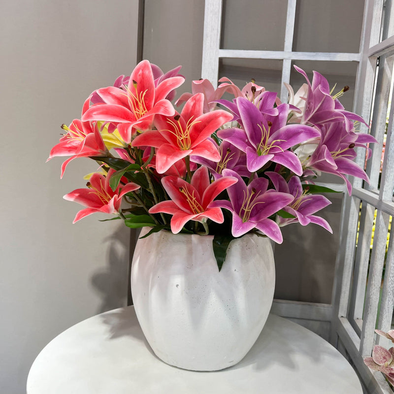 10 Pcs Tiger Lily Bush Artificial Flowers, 21 Inch Tall Real Touch Silk Lilies