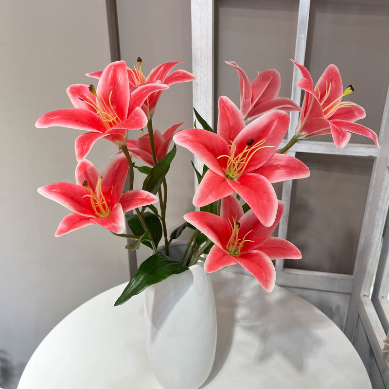 10 Pcs Tiger Lily Bush Artificial Flowers, 21 Inch Tall Real Touch Silk Lilies