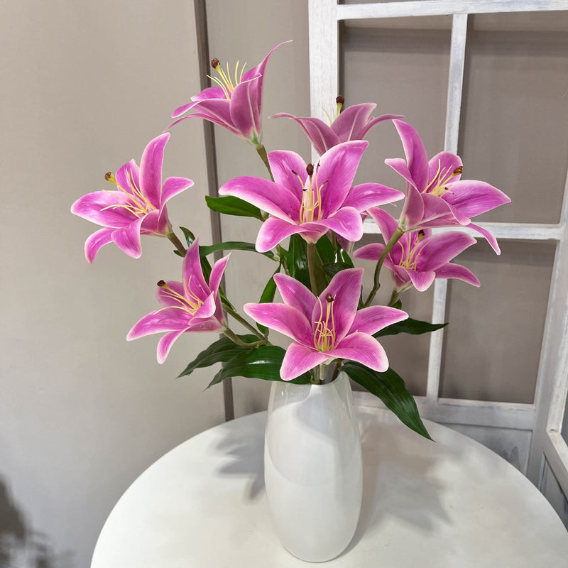 10 Pcs Tiger Lily Bush Artificial Flowers, 21 Inch Tall Real Touch Silk Lilies