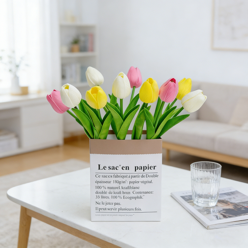 10 Pcs 13 Inch Artificial Tulip Stems, Realistic Silk Flowers for Home Wedding Vase Decor