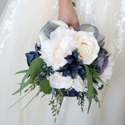 9 Inch French Bridal Artificial Wedding Bouquets White Navy 10 Pcs Bulk Wholesale