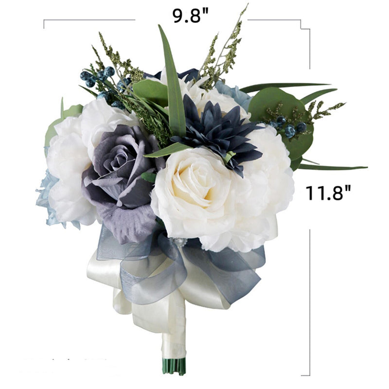 9 Inch French Bridal Artificial Wedding Bouquets White Navy 10 Pcs Bulk Wholesale