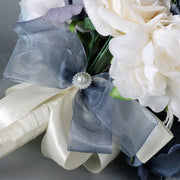 9 Inch French Bridal Artificial Wedding Bouquets White Navy 10 Pcs Bulk Wholesale