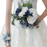 9 Inch French Bridal Artificial Wedding Bouquets White Navy 10 Pcs Bulk Wholesale