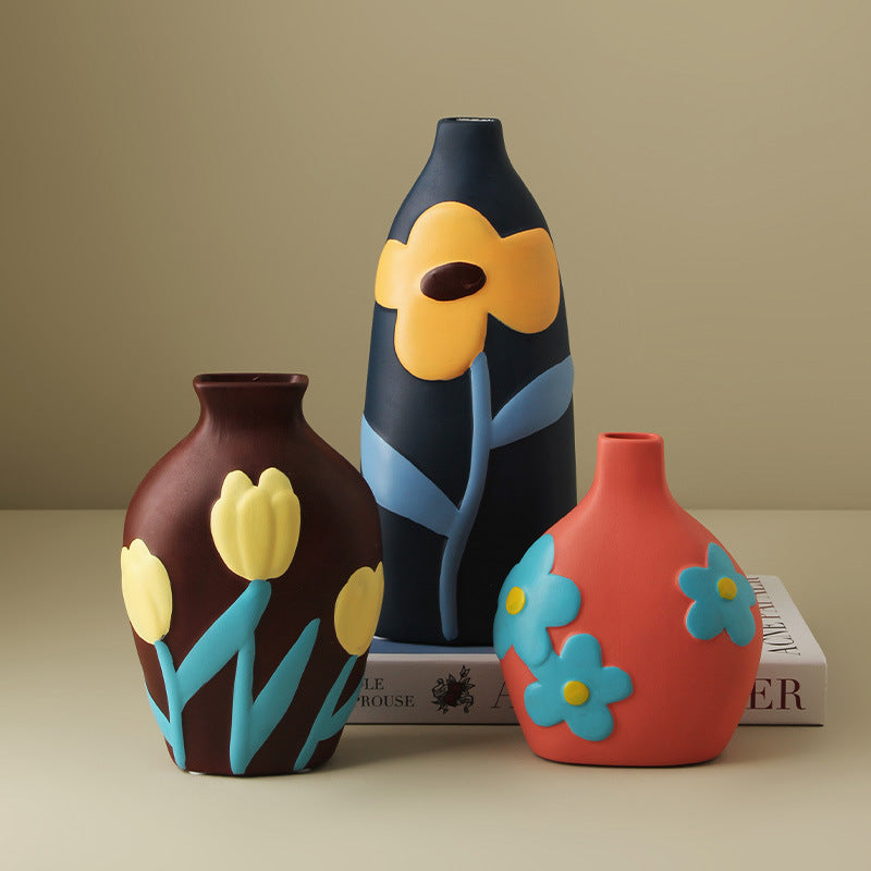 Bulk Set of 3 Artistic Ceramic Vases Modern Decorative Vases Wholesale