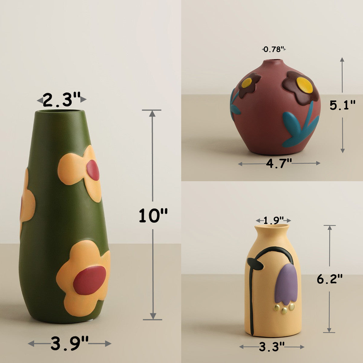 Bulk Set of 3 Artistic Ceramic Vases Modern Decorative Vases Wholesale