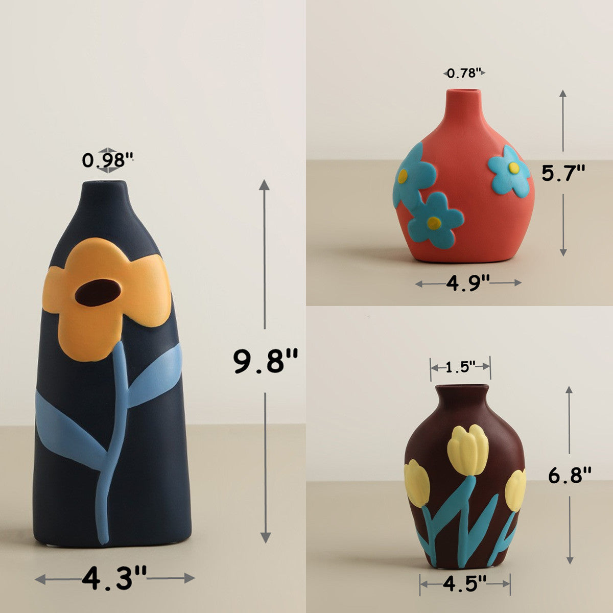 Bulk Set of 3 Artistic Ceramic Vases Modern Decorative Vases Wholesale