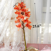 10 Pcs Artificial Autumn Cymbidium Stems 18 Inch Real Touch Fall Orange Flowers