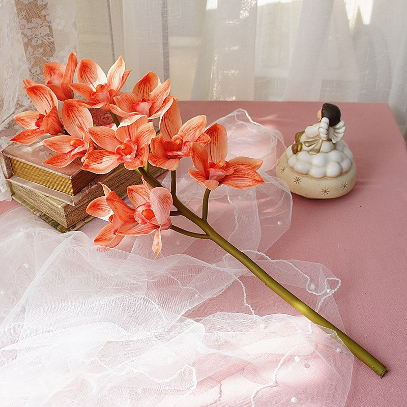 10 Pcs Artificial Autumn Cymbidium Stems 18 Inch Real Touch Fall Orange Flowers