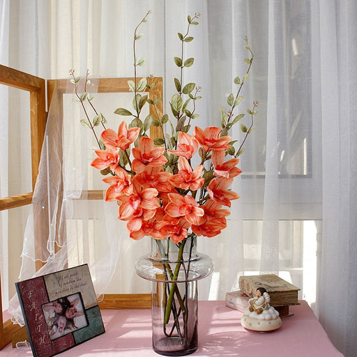 10 Pcs Artificial Autumn Cymbidium Stems 18 Inch Real Touch Fall Orange Flowers