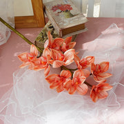 10 Pcs Artificial Autumn Cymbidium Stems 18 Inch Real Touch Fall Orange Flowers
