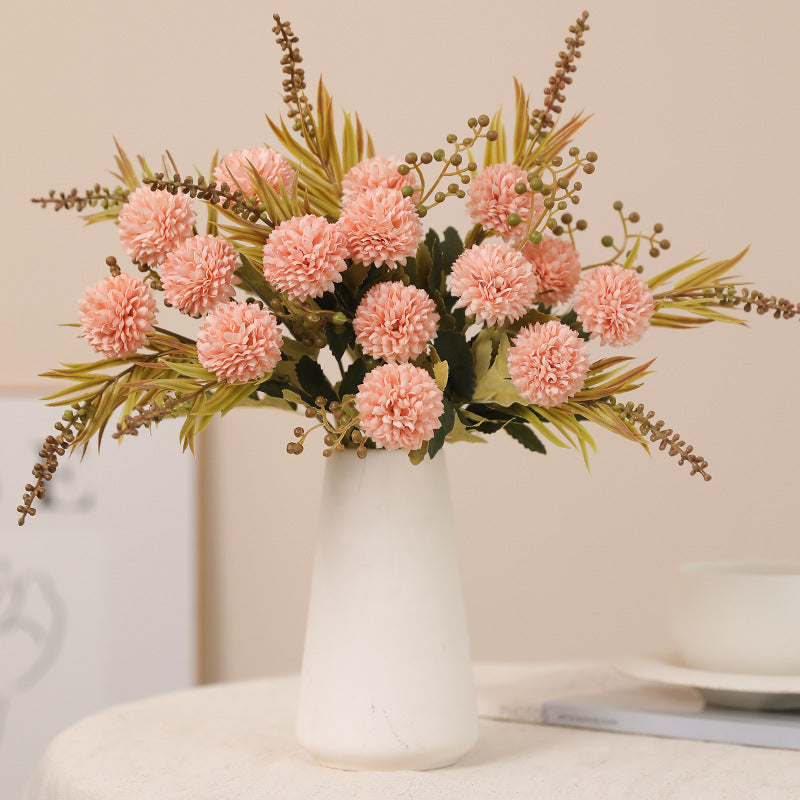12.5 Inch Artificial Pom Pom Mums Bush, Realistic Silk Fall Flowers, 1 Stem for Autumn Decor, Thanksgiving Tabletop Wreath DIY