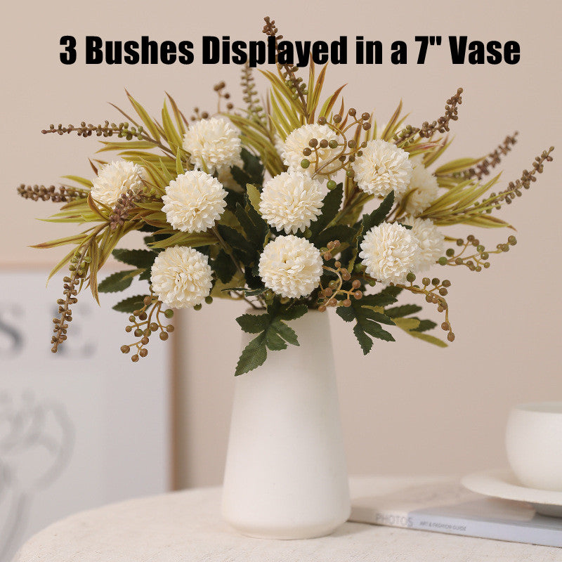 12.5 Inch Artificial Pom Pom Mums Bush, Realistic Silk Fall Flowers, 1 Stem for Autumn Decor, Thanksgiving Tabletop Wreath DIY
