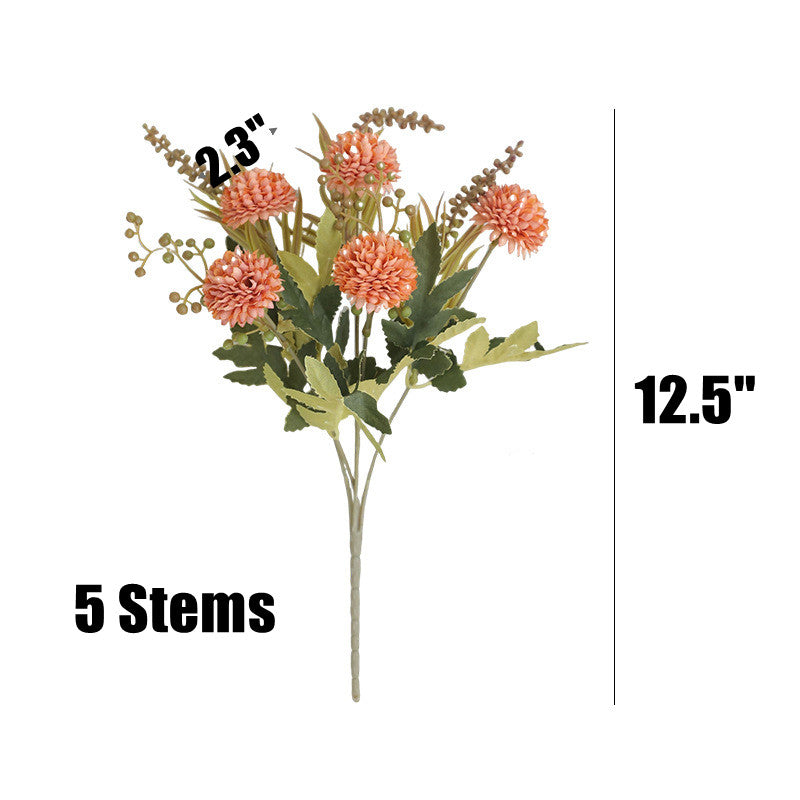 12.5 Inch Artificial Pom Pom Mums Bush, Realistic Silk Fall Flowers, 1 Stem for Autumn Decor, Thanksgiving Tabletop Wreath DIY