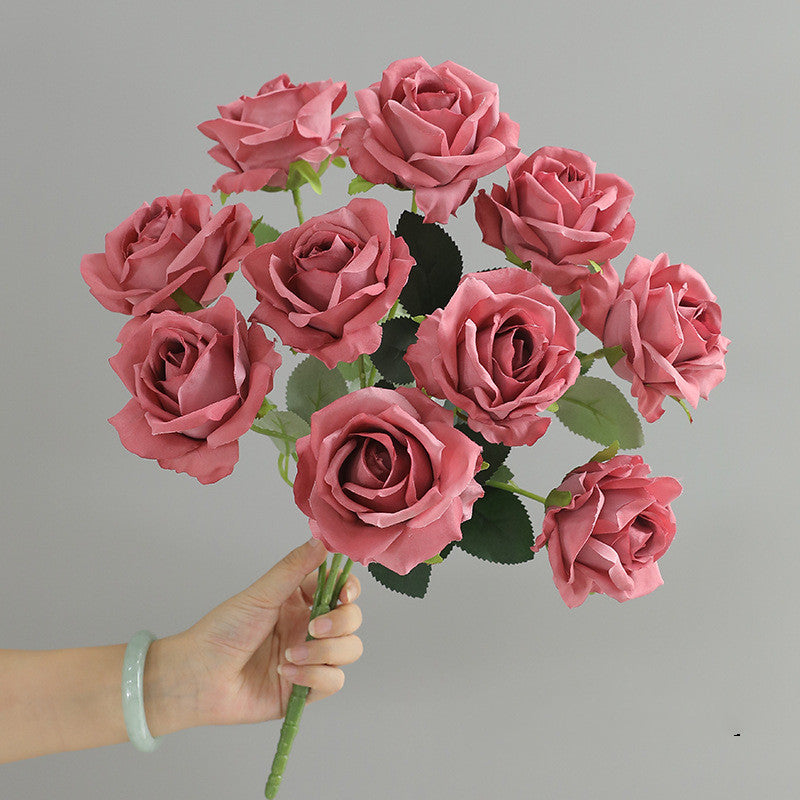 16.5 Inch Artificial Rose Bouquet Bush - Realistic Silk Faux Flowers for Floral Arrangements, Home Decor, Wedding Centerpieces, DIY Crafts