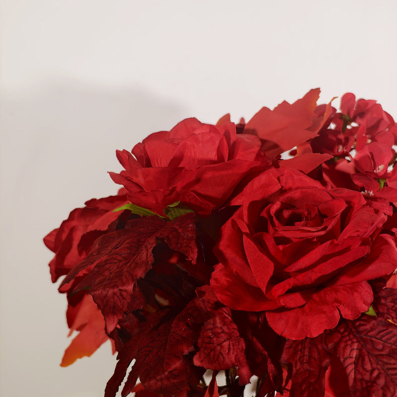 2-Pack Fall Grave Flowers – 24-Head Silk Rose & Begonia Bouquets with Ground Stakes