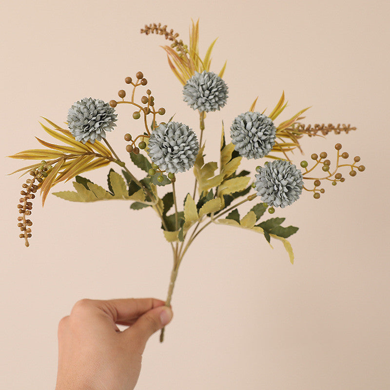 12.5 Inch Artificial Pom Pom Mums Bush, Realistic Silk Fall Flowers, 1 Stem for Autumn Decor, Thanksgiving Tabletop Wreath DIY