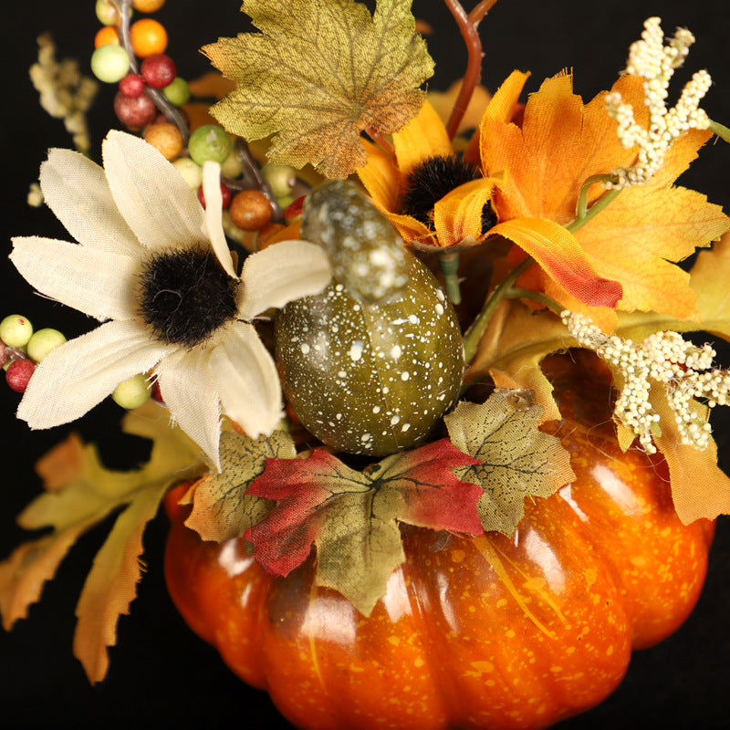 3 Pcs Artificial Fall Floral Arrangements in Pumpkin Vase, Autumn Decor, Silk Flowers
