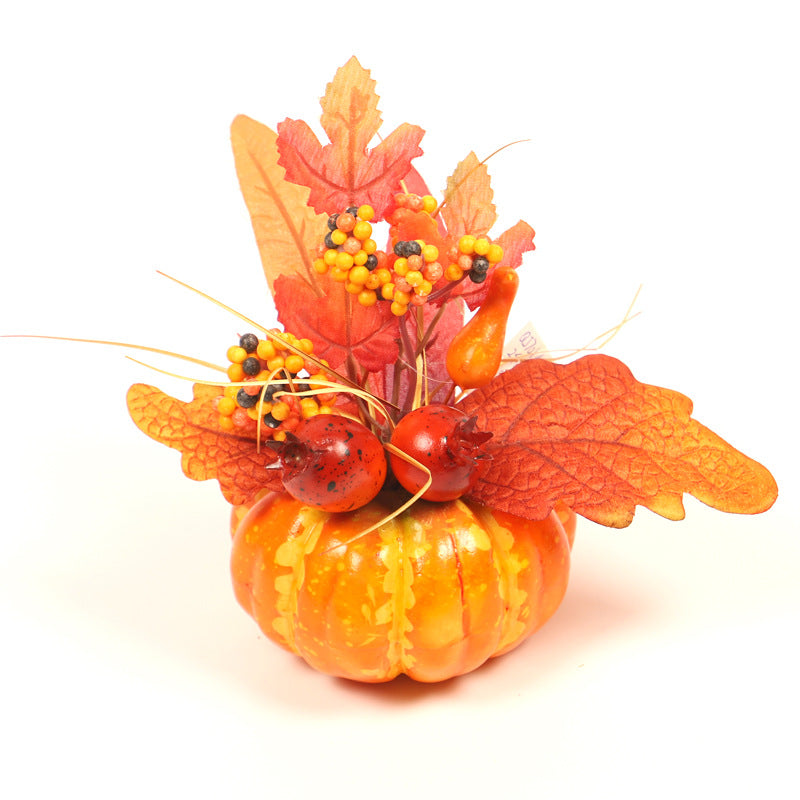 3 Pcs Artificial Fall Floral Arrangements in Pumpkin Vase, Autumn Decor, Silk Flowers